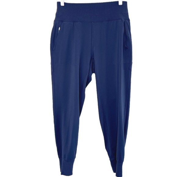 Athleta Navy Blue High Rise Ribbed Waistband Jogger Pants Medium Activewear - Picture 2 of 8